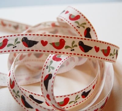 Berties Bows Robin and Mistletoe print grosgrain - 16mm