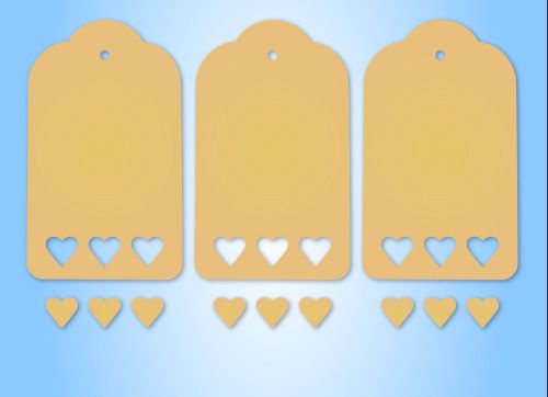 MDF Pack of 3 Large Tags with Heart Cut Out
