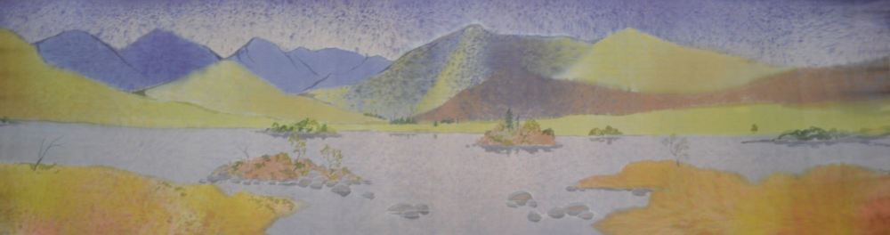 Rainy Summer's Day, Lochan na h Achlaise crepe de chine landscape scarf