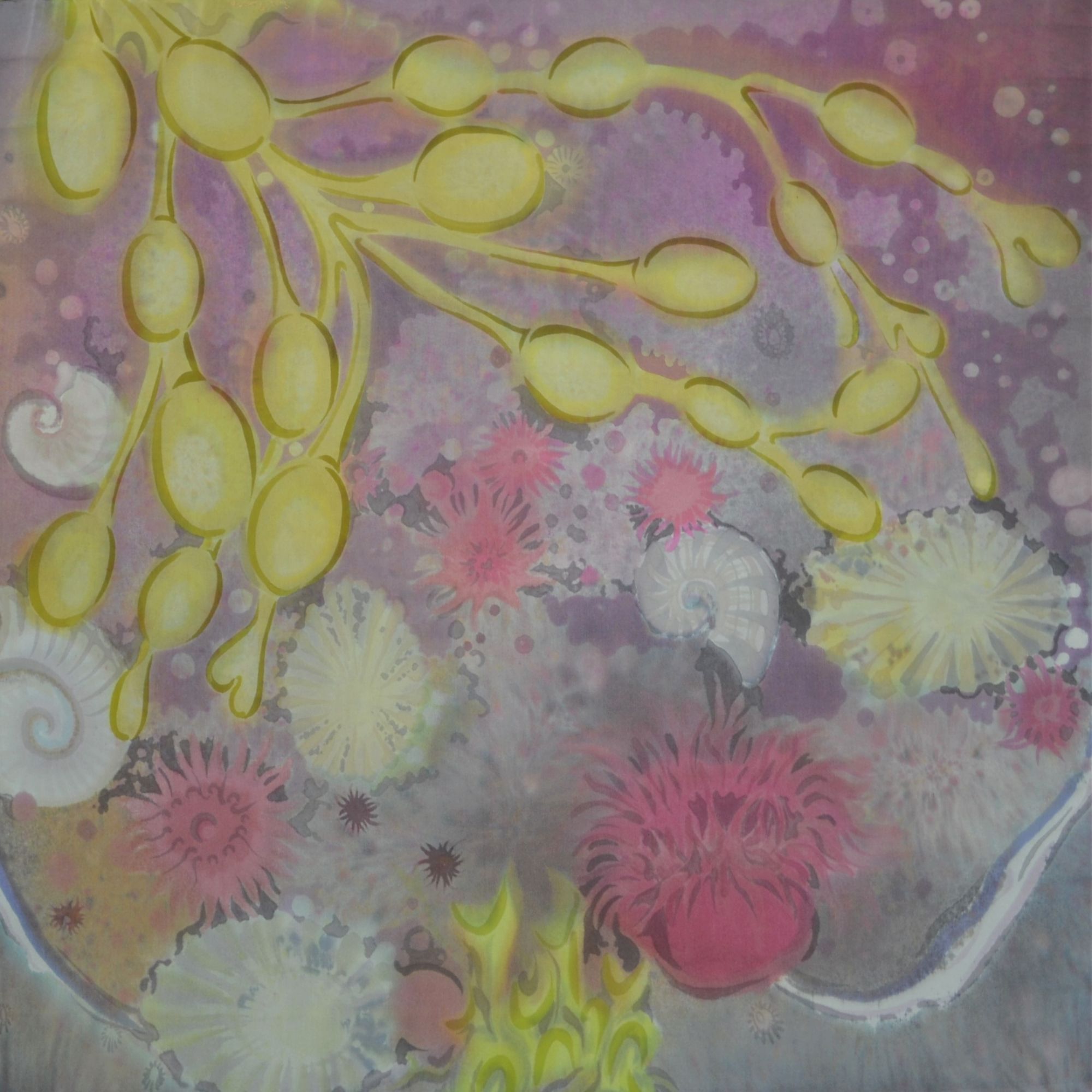 Hand painted silk scarf of a rockpool
