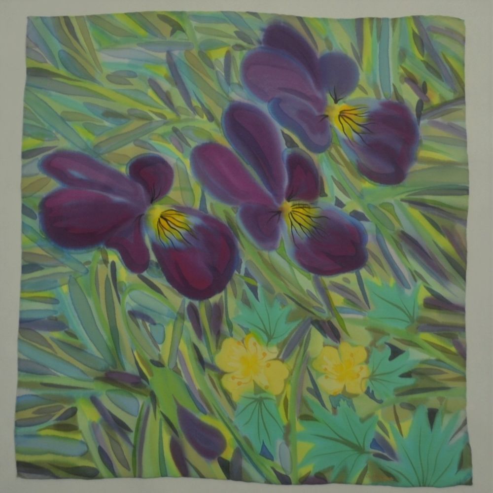 Wild Pansy crepe de chine neckercheif