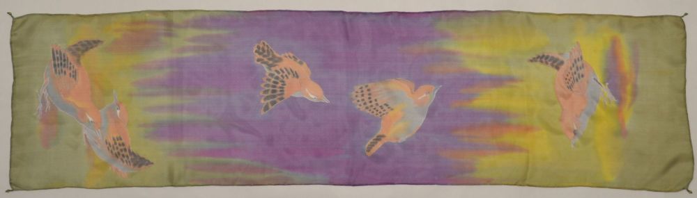 Hand painted silk scarf with a unique design by Susie Thompson