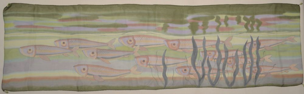 Hand painted silk scarf with a unique design by Susie Thompson