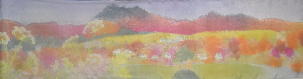 Hand painted silk scarf of Scottish landscape