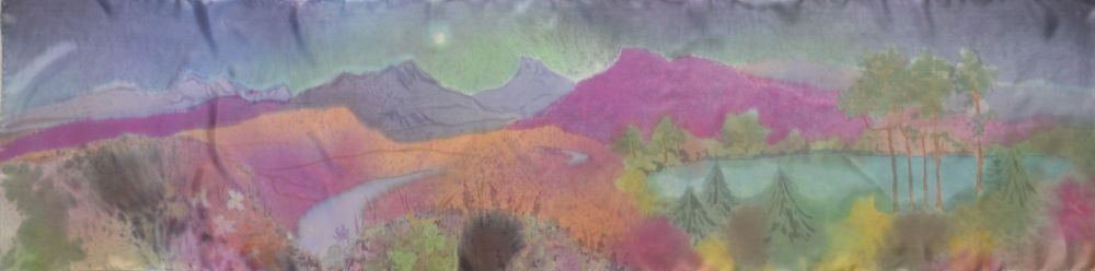 Hand painted silk scarf of Scottish landscape