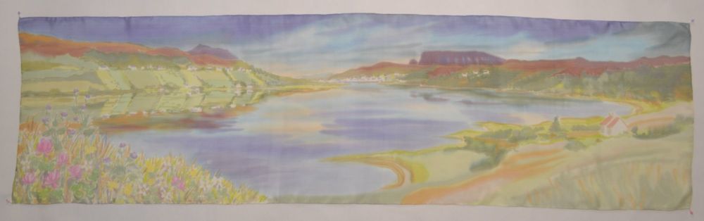 Hand painted silk scarf of Scottish landscape