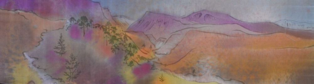 Hand painted silk scarf of Scottish landscape