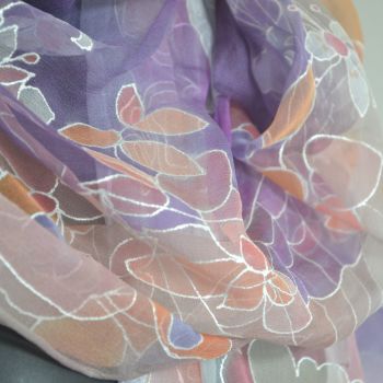 Hand painted silk scarf with a unique design by Susie Thompson