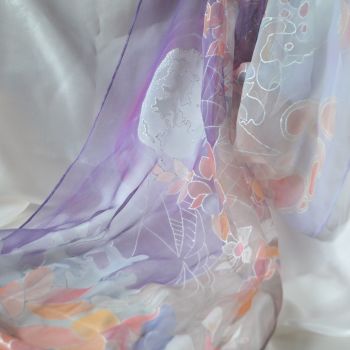 Hand painted silk scarf with a unique design by Susie Thompson