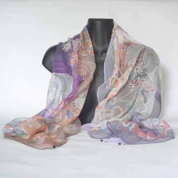 Hand painted silk scarf with a unique design by Susie Thompson