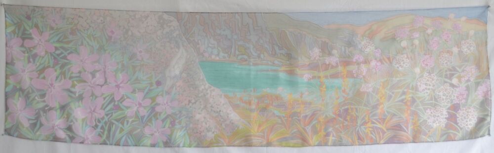 Hand painted silk scarf of Scottish landscape
