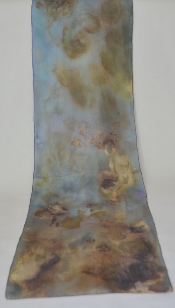 Eco printed silk scarf