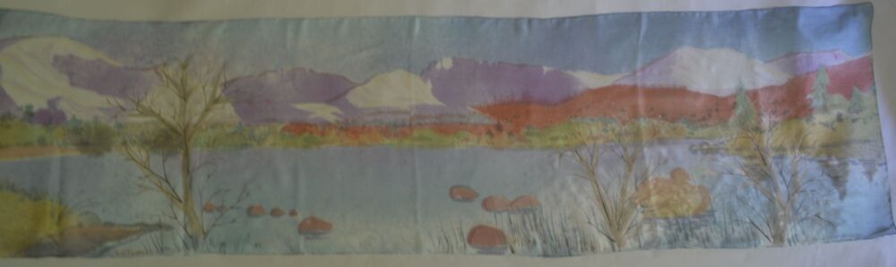 Silk scarf with a view of Loch Morlich and the Cairngorm mountains