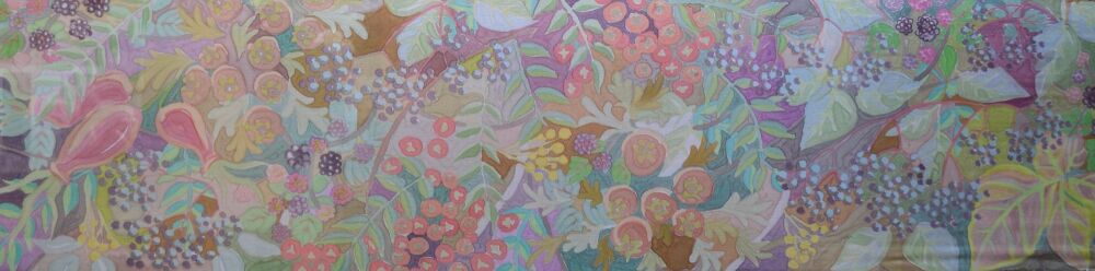 scarf showing an abundance of bright autumn berries and fruits