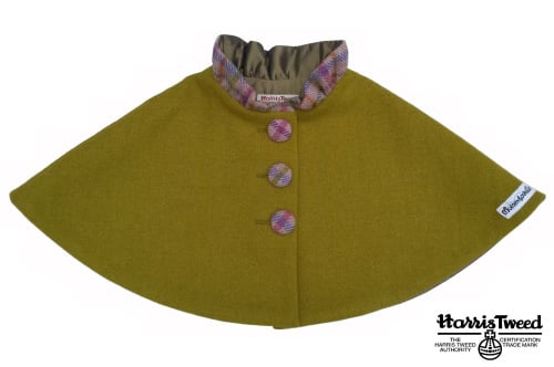 Harris Tweed Collared Cape (Olive Green)
