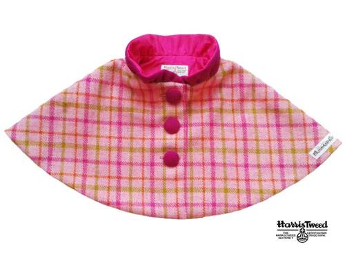 'Harris Tweed' Collared Cape (Bright Pink Check) Sizes 5-6 years