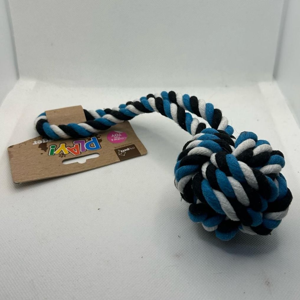 Play Rope Ball Tugger - Blue, White and Black