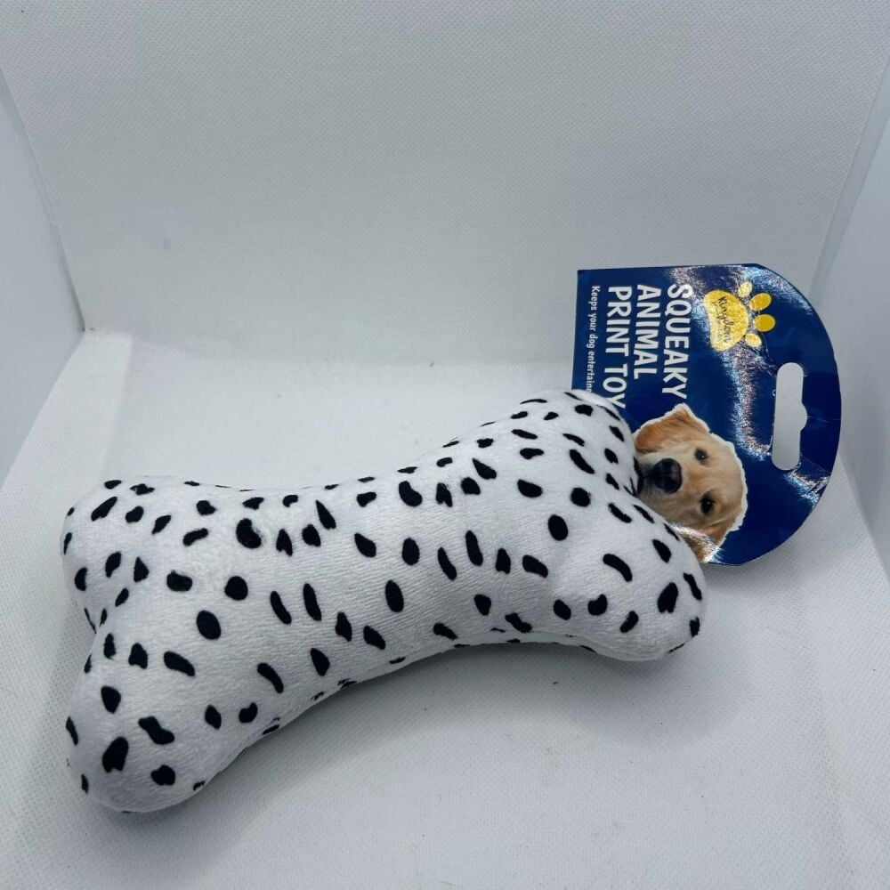 Squeaky Animal Print Toy - Dalmation Bone