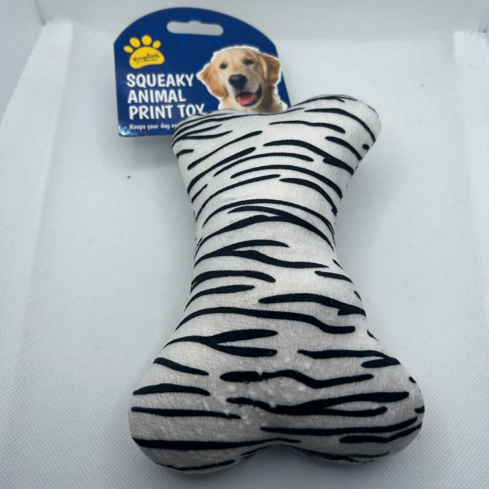 Squeaky Animal Print Toy - Zebra Bone