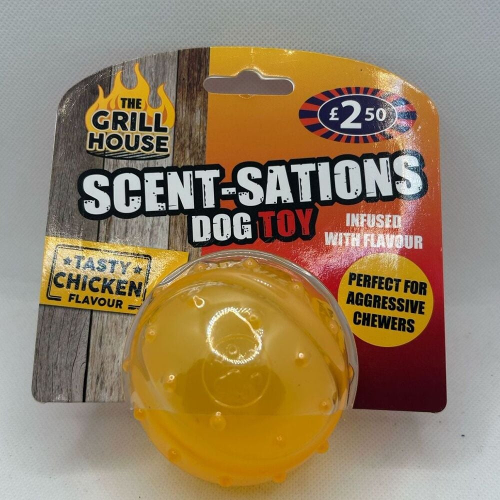 Scent-Sations Dog Toy - Yellow Ball - Chicken