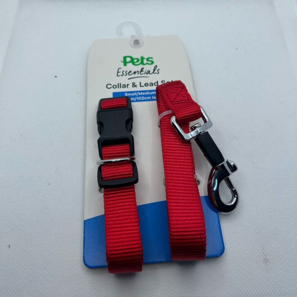 Essential Collar and Lead Set Small/Medium - Red