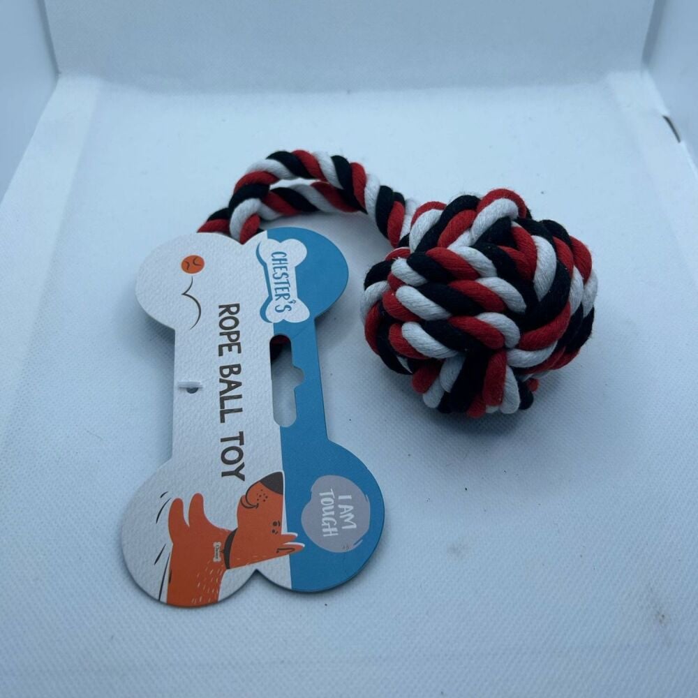 Chester's Rope Ball Toy - Red, White and Black