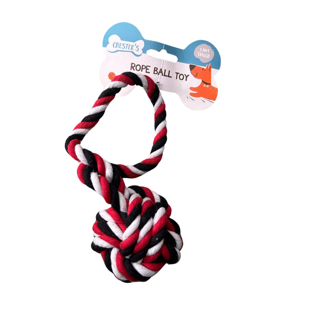 Chester's Rope Ball Toy - Red, White and Black