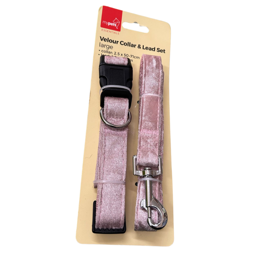 Velour Collar and Lead Set - L Pink
