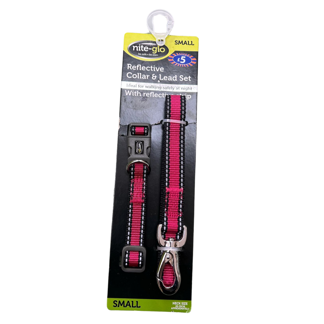 Nite-Glo Collar and Lead Set Pink Small
