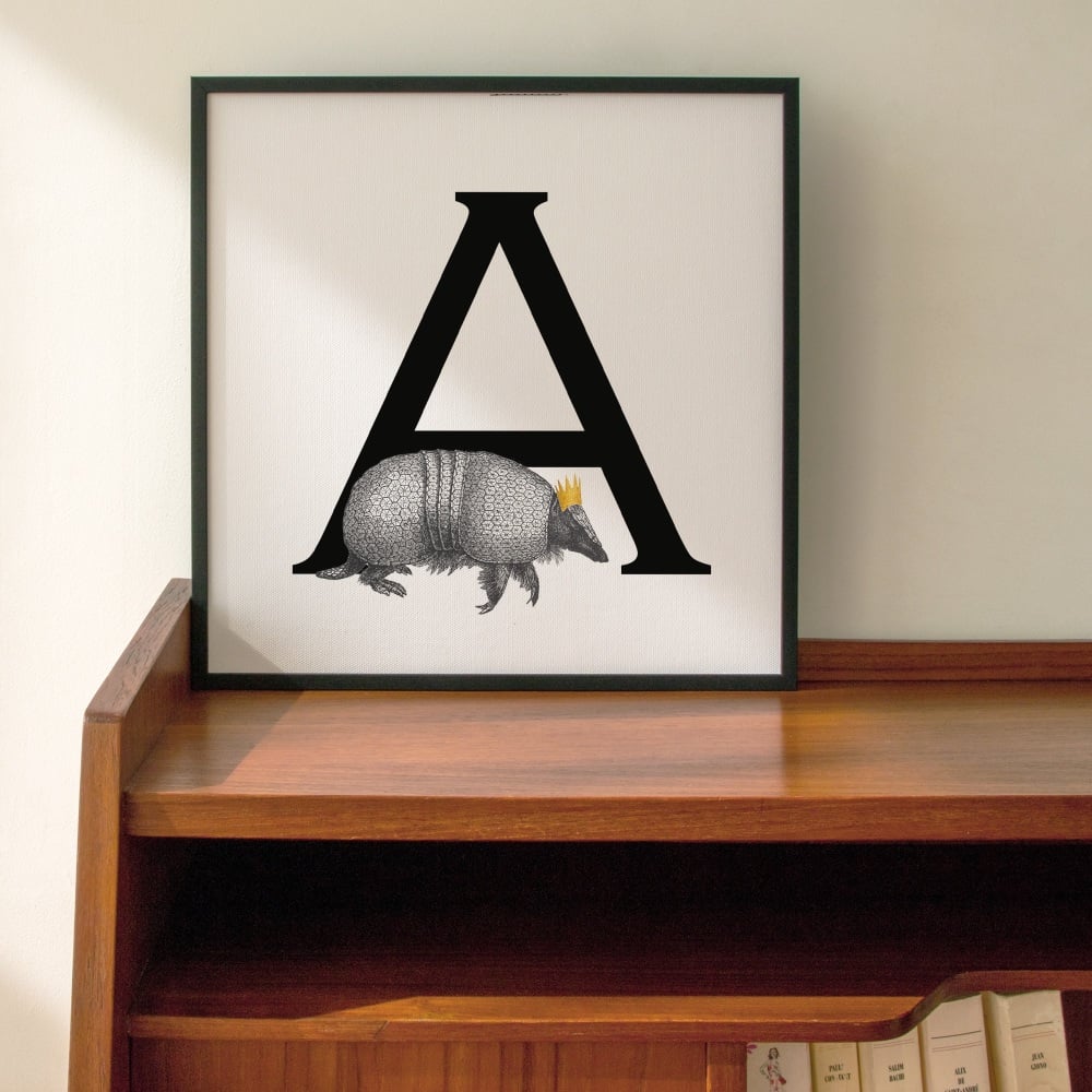 A is for Armadillo Personalised Initial print