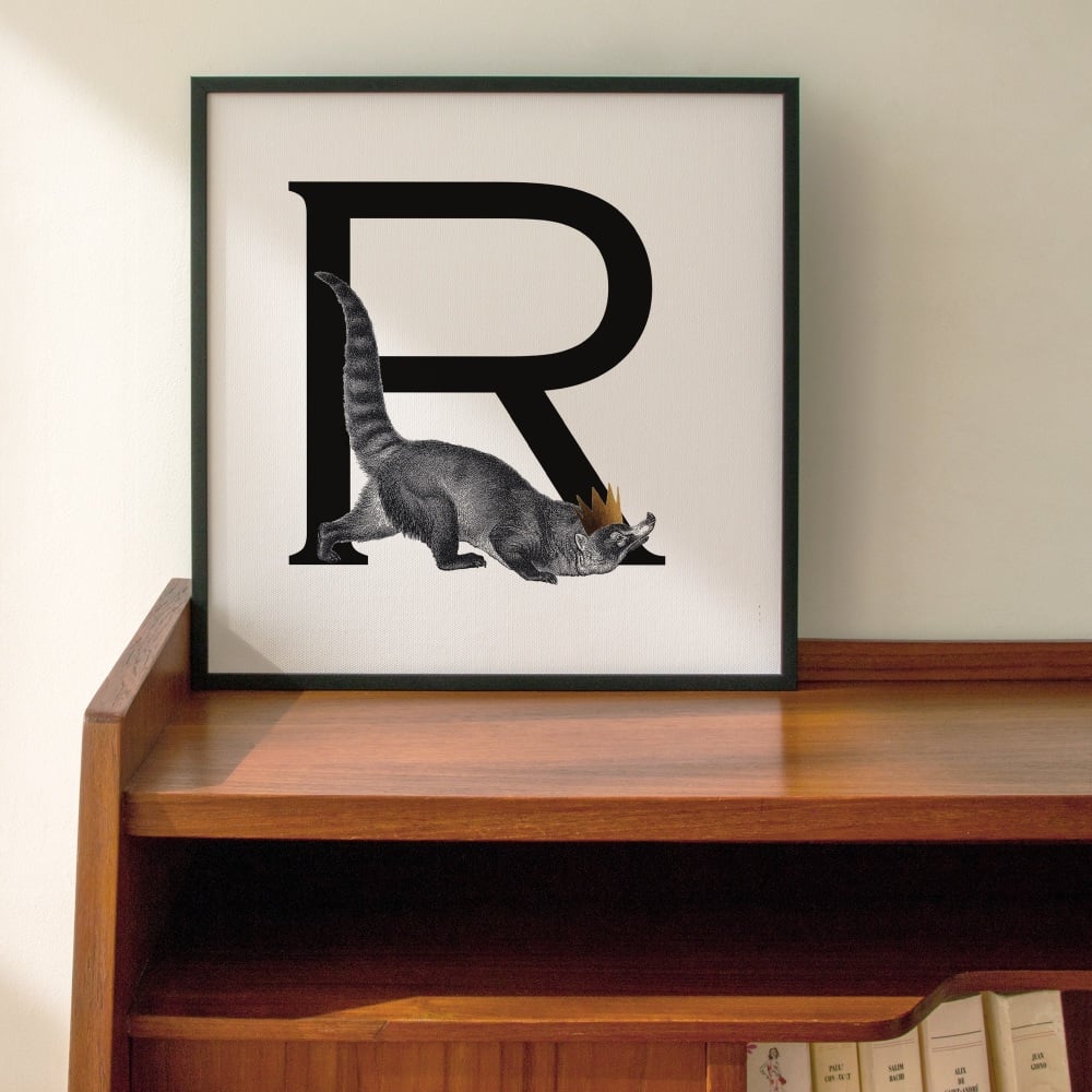 R is for Raccoon Personalised Initial print