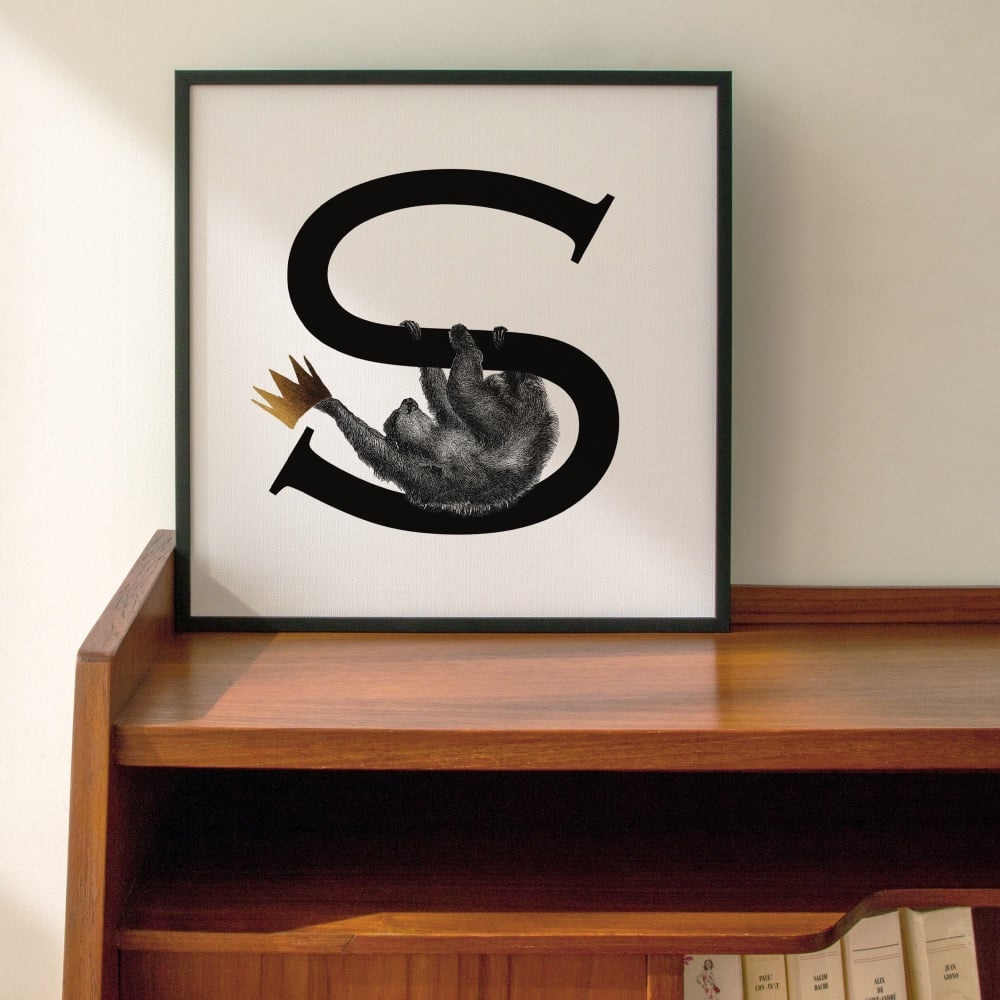 S is for Sloth Personalised Initial print