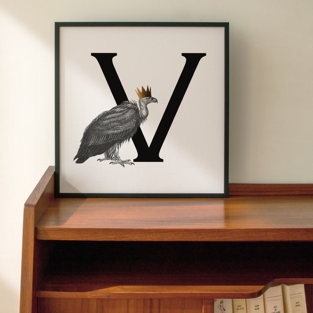 V is for Vulture Personalised Initial print