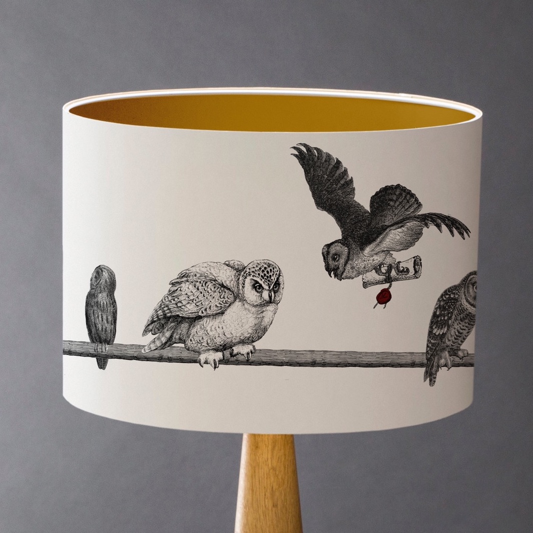 Large - Morning Delivery - Owls Lampshade