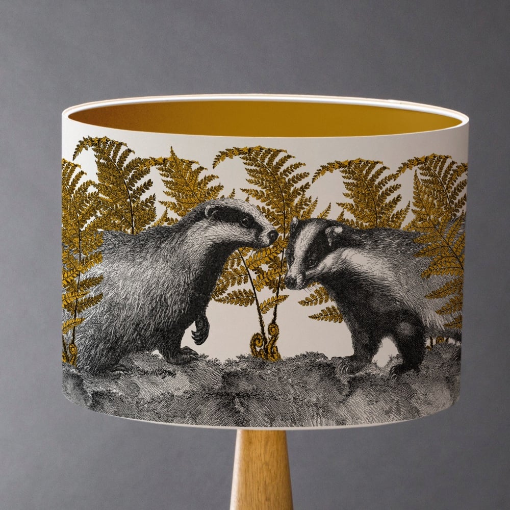 Badgers in Bracken Lampshade