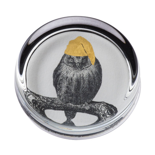 Sleepy Owl Hand Gilded Paperweight