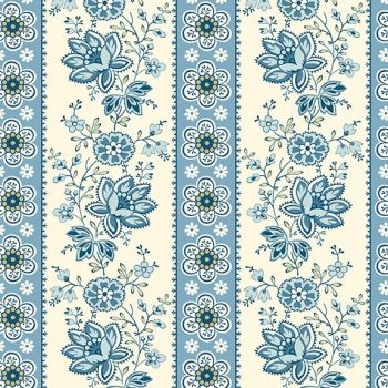 Makower - Edyta Sitar - Perfect Union - Floral Stripe - Blue Bell