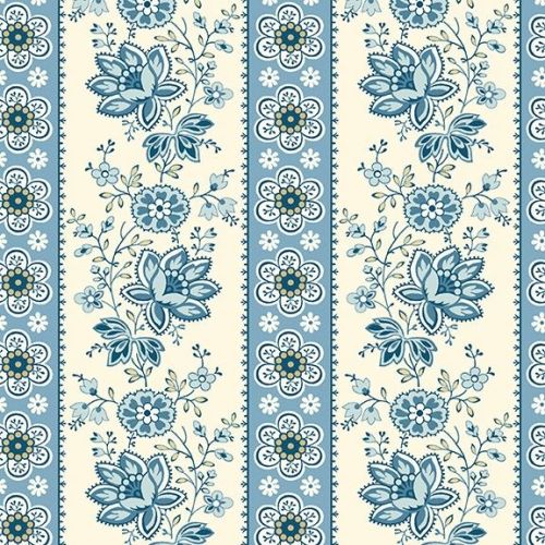 Makower - Edyta Sitar - Perfect Union - Floral Stripe - Blue Bell