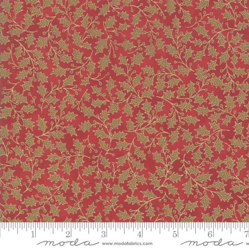 Moda - Poinsettias and Pine - Metallic Crimson