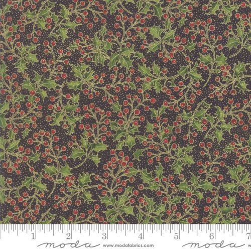 Moda - Poinsettias and Pine - Metallic Ebony