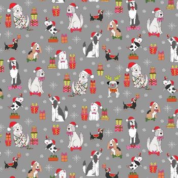Makower - Yappy - Christmas Dogs scattered on grey