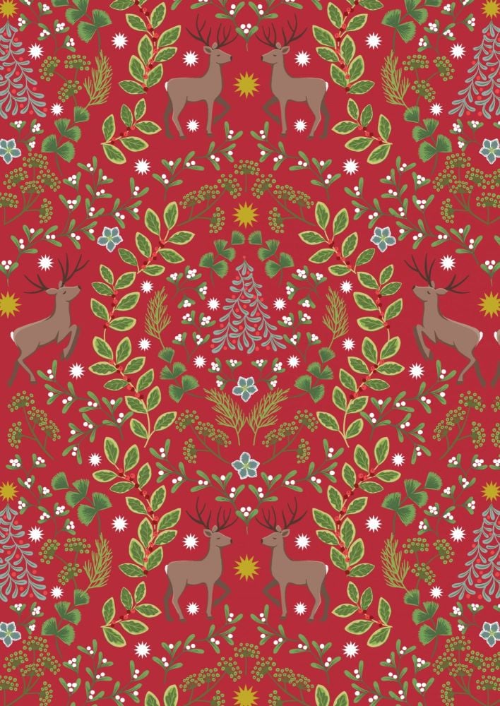 Lewis & Irene - Noel - NOEL designs on Christmas red background with gold