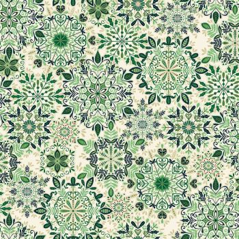 Makower - Enchanted Christmas - large vintage pattern green with gold highlights