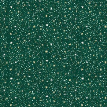 Makower - Enchanted Christmas - Little stars on green with gold highlights