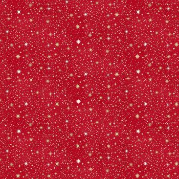 Makower - Enchanted Christmas - Little stars on red with gold highlights