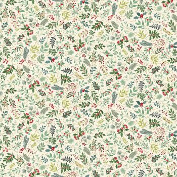 Makower - Enchanted Christmas - pretty Christmas foliage on cream with gold highlights