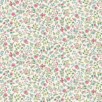 Makower - Afternoon Tea Time - Flowers on Cream
