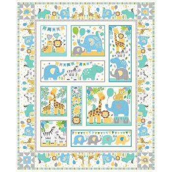 Makower - In the Jungle - Blue cot panel - 90cm wide