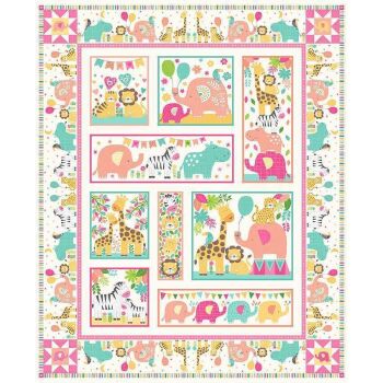 Makower - In the Jungle - Pink cot panel - 90cm wide