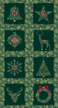 Makower - Good Tidings - Green 8 decorative squares Christmas  panel
